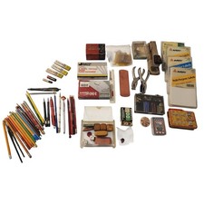 Vintage Office Supply Lot Junk Drawer Staples Labels Pencils Pens Ephemera Tools