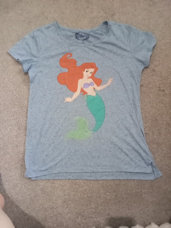 Disney Womens Size XL Little Mermaid Ariel T-shirt Linen Blend Blue Soft Relax