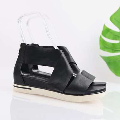 Eileen Fisher Women Sport Sandal Size 9.5 Black Tumbled Leather Sneaker Platform