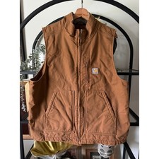 Carhartt 104277 Mens Large Brown Washed Duck Sherpa Lined Mock Neck Work Vest