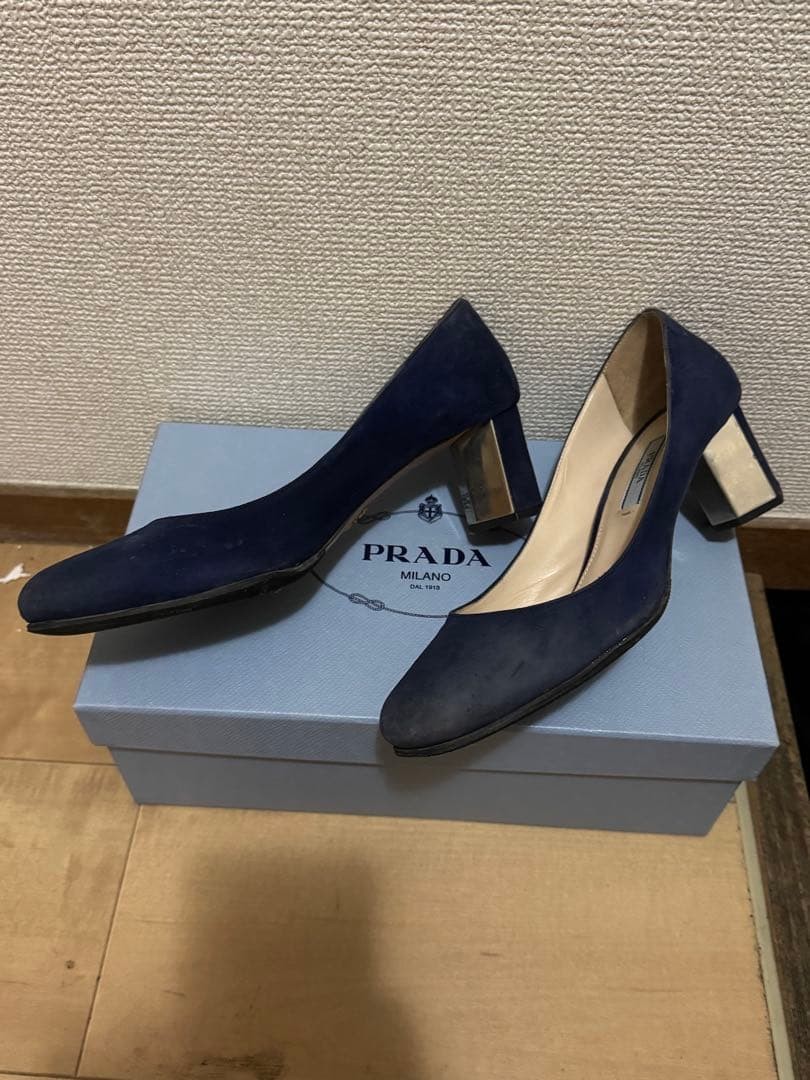 PRADA Women's Pumps Low Heels Size:37.5/JP:24 Suede Navy From Japan 135166K Auth thumbnail 2