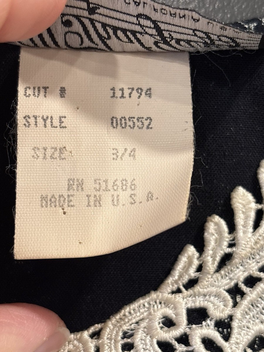 Vintage All That jazz Dress Sz 3/4 Black Floral With Crotchet