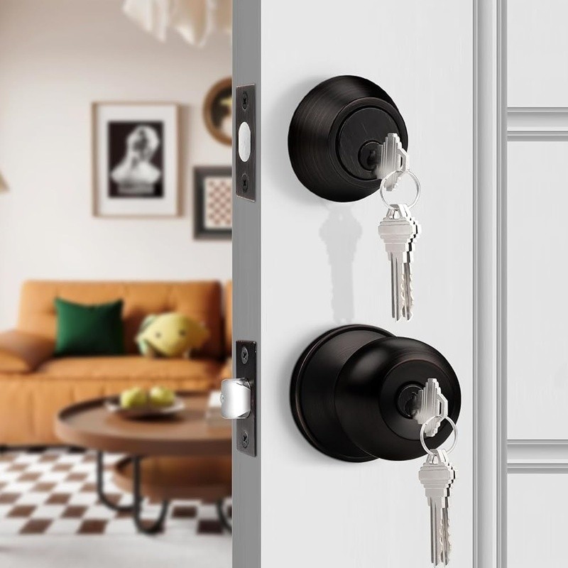 Entry Door Knob & Deadbolt Lock Set Keyed Alike 6 Locks 18 Keys Easy Install New