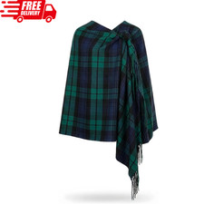Oversized Cashmere Feel Scotland Scottish Tartan Plaid Scarf Black Watch Tartan