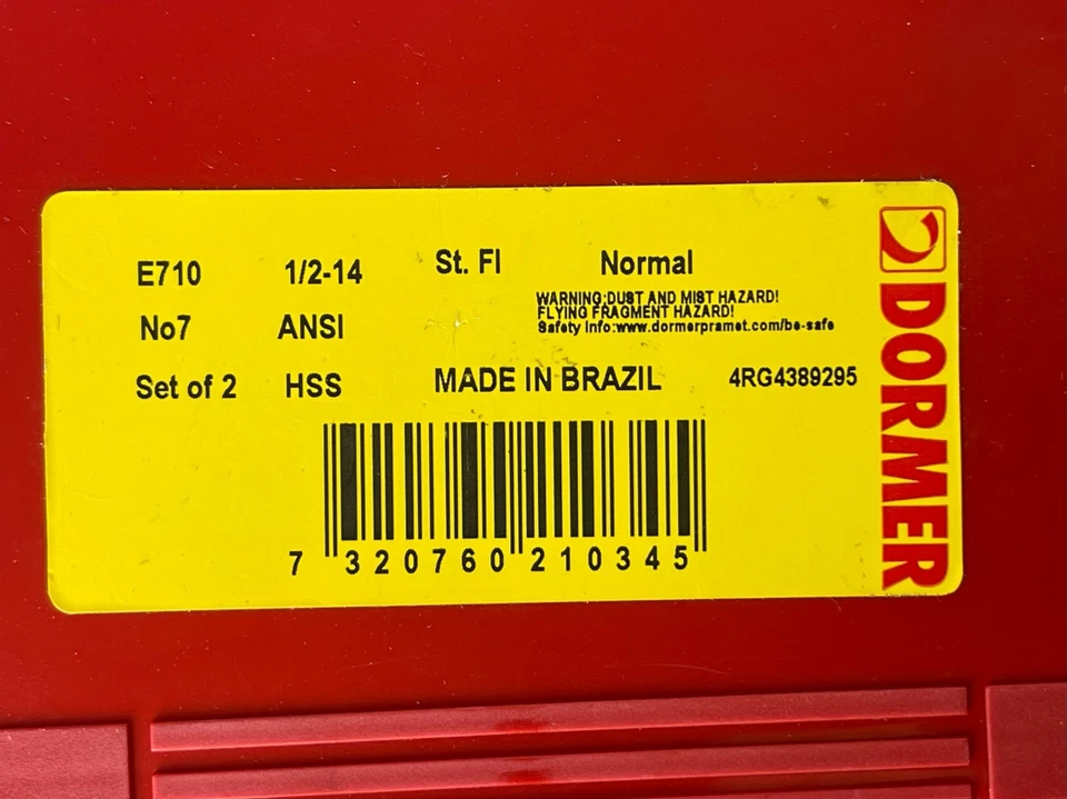 Set Of 2 Dormer E710 1/2'-14 NPT Normal Pipe Tap Thread Tap High Speed Steel - Image 2 of 4