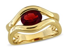 1.40 Carat ctw Oval Garnet Ring in Yellow Plated Sterling Silver