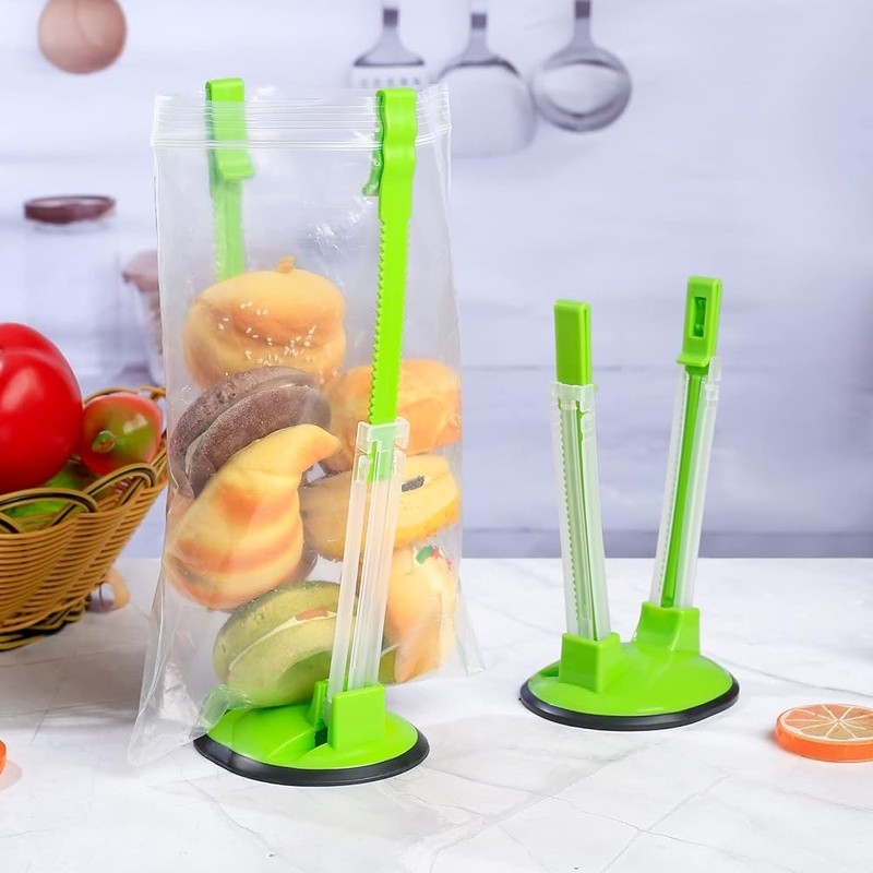 Adjustable Food Bag Holder Stand Meal Prep & Storage Zipper Bags Durable Plastic