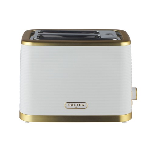 Salter Wide-Slot 2 Slice Toaster Palermo Defrost/Reheat/Cancel 930W White Gold - Picture 1 of 6