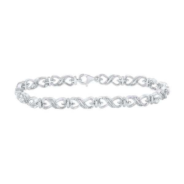 "Sterling Silber Diamant 5Mm Doppelherz Unendlichkeit Tennis 7.25 \" Armband 1/10"-image