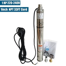 3" OD 1HP Deep Well Submersible Pump Screw Water Pump 380FT Hmax 10GPM 220V-240V