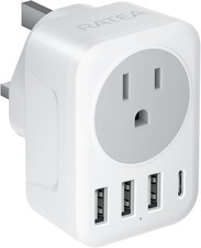 UK Ireland Travel Plug Adapter, Type G Power Adaptor with 3 USB-A, 1 USB-C Ou...