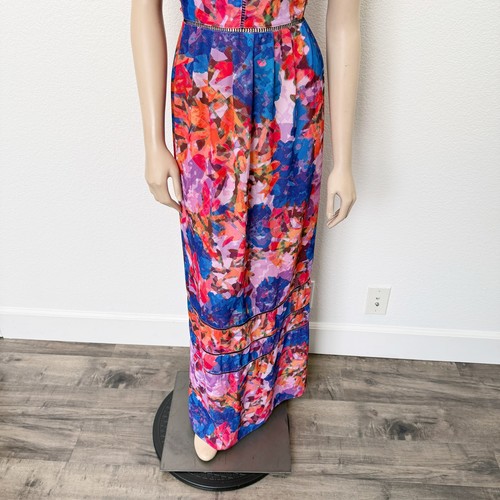 City Chic Size 20 / L Blue Purple Abstract Floral Print Stained Glass Maxi Dress - Picture 6 of 13