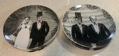 Fun Bones 8pc Porcelain 10.5  Dinnerware Plate Set, Wedding, Everyday, Halloween