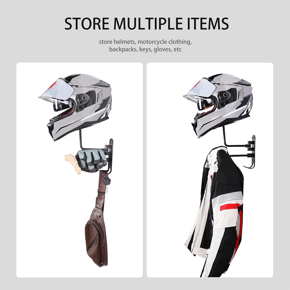 Supporto Casco Parete 180 Gradi Girevole Moto Supporto Casco per Guardaroba IT foto 3