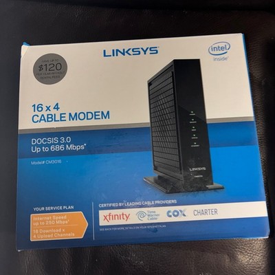 Linksys Docsis 3.0 16x4 Cable Modem Intel CM3016 New & Sealed