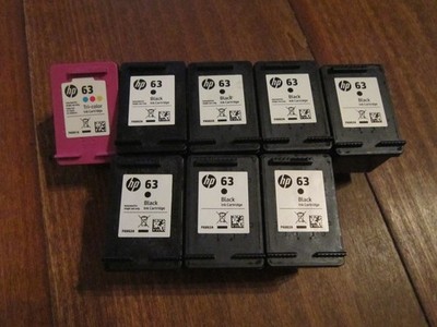 8 Empty - 7 HP 63 Black & 1 HP 63 Tri Color Ink Cartridges Virgin Never Refilled