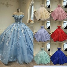 Sweet Quinceanera Dresses 3D Flowers Off The Shoulder Prom Party Ball Gown