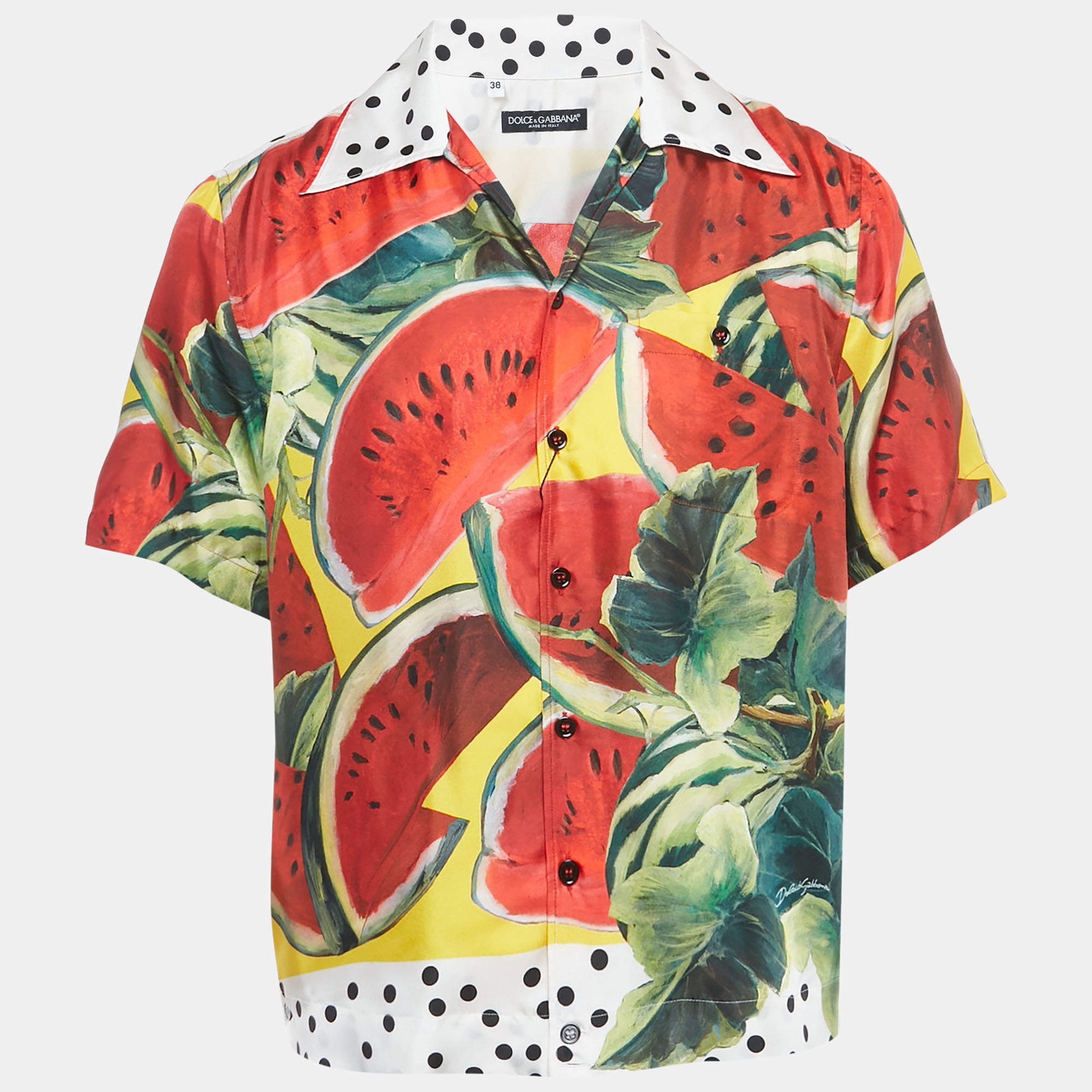 Dolce Gabbana Multicolor Watermelon Print Silk Hawaiian Shirt S
