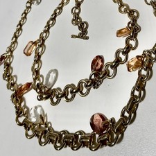 Vtg Belt Chain Goldtone Waist 30 -42 Chain One Size Acrylic Gem Dangles Adjust