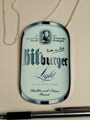 Brauerei Bier - Emblem Schild Zapfhahnschild ZHS - Bitburger Light - mit Kette