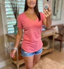 Floaty Top Womens Medium Red Round Neck Melange Raw Edge Flow Casual Lightweight