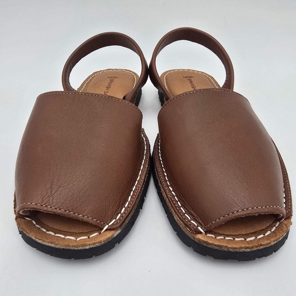 Spanish Sandal Co Sandals Womens 8 Brown Leather Slingback Avarca Peep Toe Flats View 4
