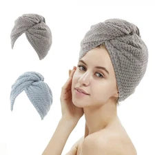 2 Pack Blue Gray Microfiber Head Hair Towel Wrap
