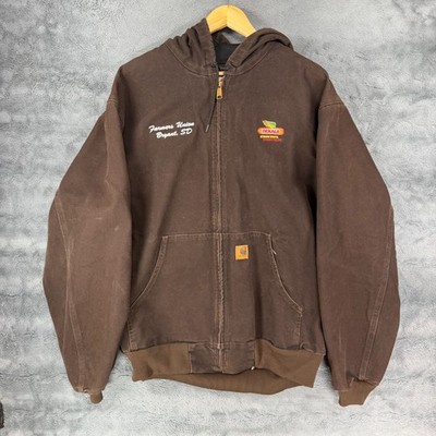 Carhartt J130 DKB Dark Brown Hooded Canvas Jacket Coat Size 2XL EMBROIDERED