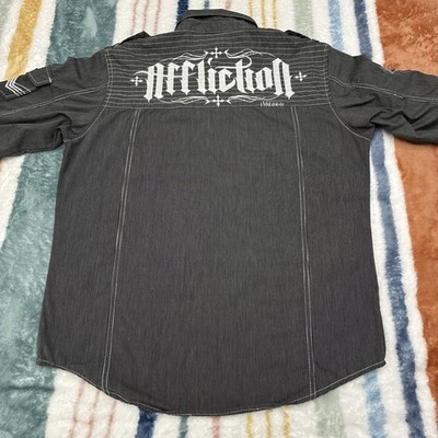Affliction Shirt Mens Large Black Premium Embroidered Long Sleeve Button Up 1307