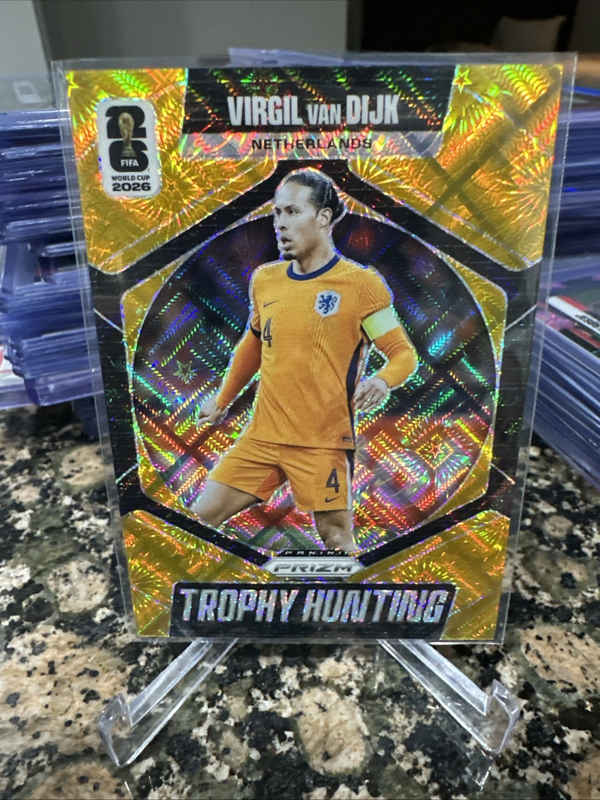 2026 Panini Prizm World Cup Trophy Hunting Gold Prizm Virgil van Dijk /10 view 1
