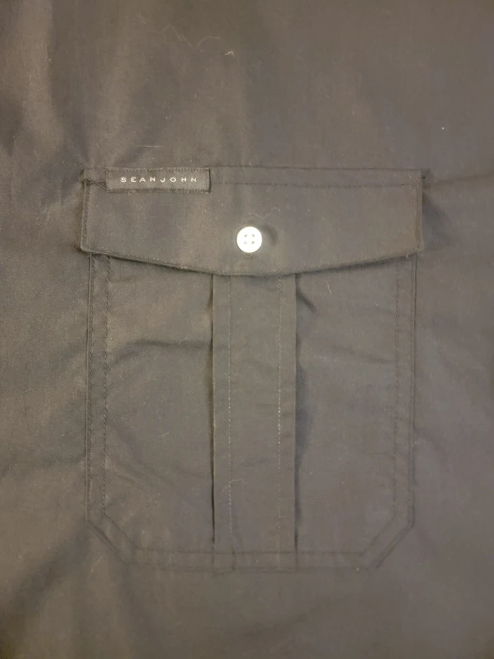Camisa Sean John Para Hombres 6XB Grande Negra Lino Blassic Abotonada Y2K Foto 2 de 4