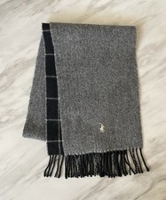 Polo Ralph Lauren Made in Italy Reversible Grey Herringbone Plaid Scarf Wool