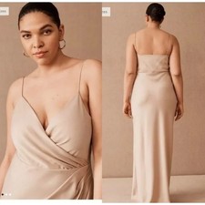 BHLDN Freya Satin Charmeuse Dress in Oyster Neutral Nude Womens US14 New 