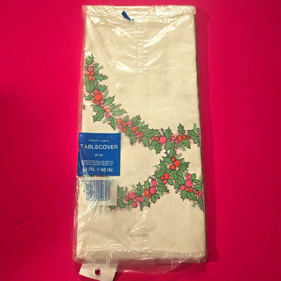 Vintage Mid Century Mistletoe Cartoon Christmas Table Cloth SEALED Party Maid