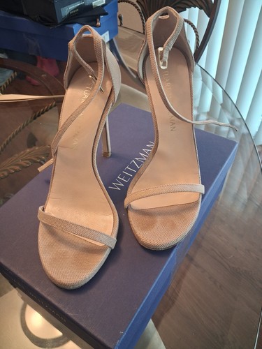 STUART WEITZMAN NUDIST BISQUE BEAD NAPPA SANDAL HEELS SIZE 6.5