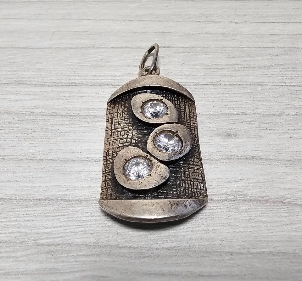 Bellissimo ciondolo vintage con 3 pietre in argento sterling 925. Gioielli... - Immagine 2 di 4