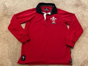 RED WELSH RUGBY UNION COLLARED LONG SLEEVE SHIRT FLEUR DE LYS SIZE 10