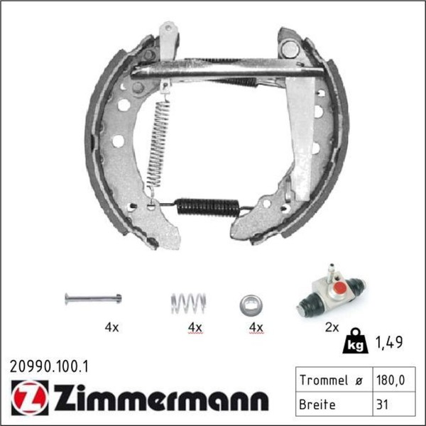 1X Zimmermann 20990.100.1 Bremsbackensatz FüR VW Seat Audi 80 B2 Polo Golf Jett-image