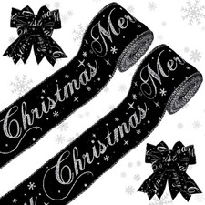 20 Yards Christmas Black Silver Velvet Wired Ribbon 2.5 Inch Tree Wreath