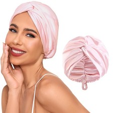Adjustable Silk Satin Hair Bonnet for Sleeping Women, Double Layer, Silk Hair...