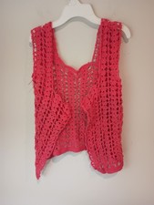 Vintage Style Crochet Shell Stitch Vest Pink Boho Hippie Layering Top Handmade