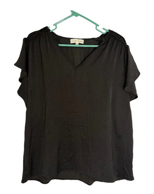 The Line Of Style Black V-Neck Flutter Sleeve Blouse