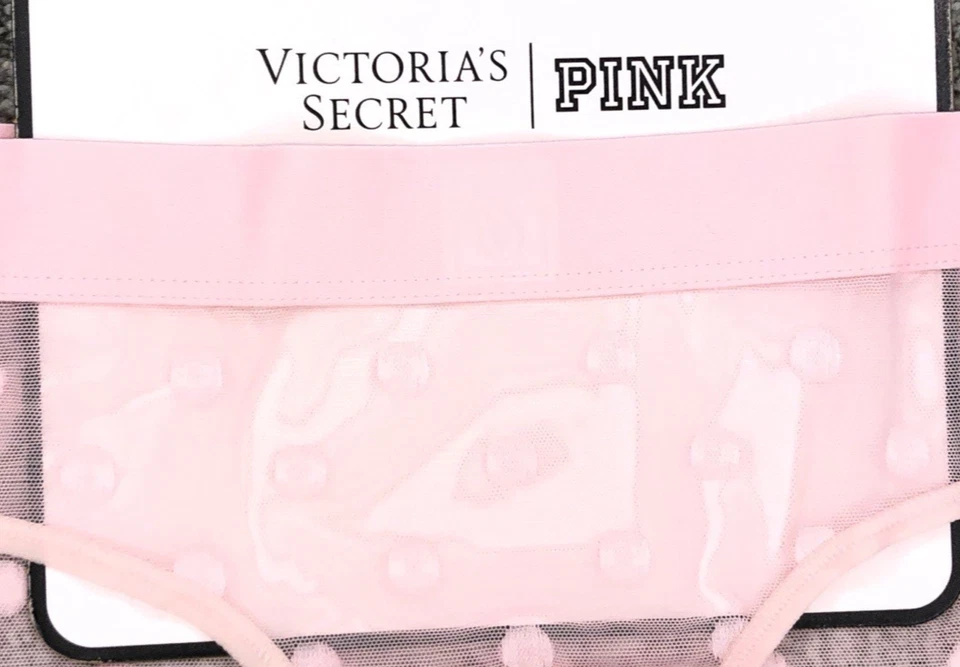 Panty Hiphugger Victoria's Secret Nuevo con Etiquetas Mediana Rosa Lunares Transparente Heritage Logo Foto 4 de 4