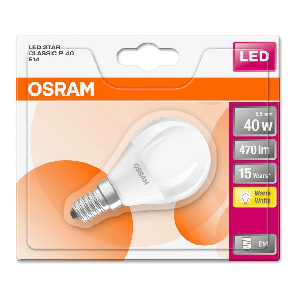 6 x Osram LED Tropfen 6W = 40Watt E14 matt 470lm Kugel Lampe 827 warmweiß 2700K - Bild 4 von 4