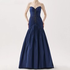 Women's Mermaid Evening Dresses Floor-length Strapless Sleeveless Prom Dresses 