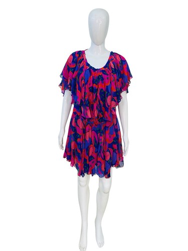 Isabel Marant Femmes Amelie Abstrait Imprimé Volants Court Mini Robe Taille M - Photo 6 sur 18