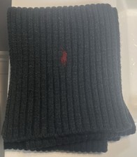 Polo Ralph Lauren Gray Wool Blend Scarf Burgandy Horse Logo