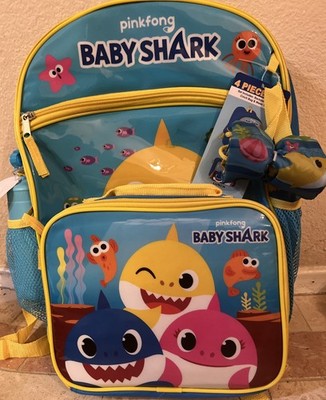 Baby Shark 4 Piece Backpack Set W/Detachable Lunch Bag BNWT & RARE