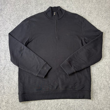 Hugo Boss Jumper Mens Large 1/4 Zip Black Pullover Sweater Logos Classic Casual