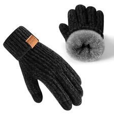 Winter Gloves for Women Chenille, Womens Gloves Cold Weather Warm Fleece Black